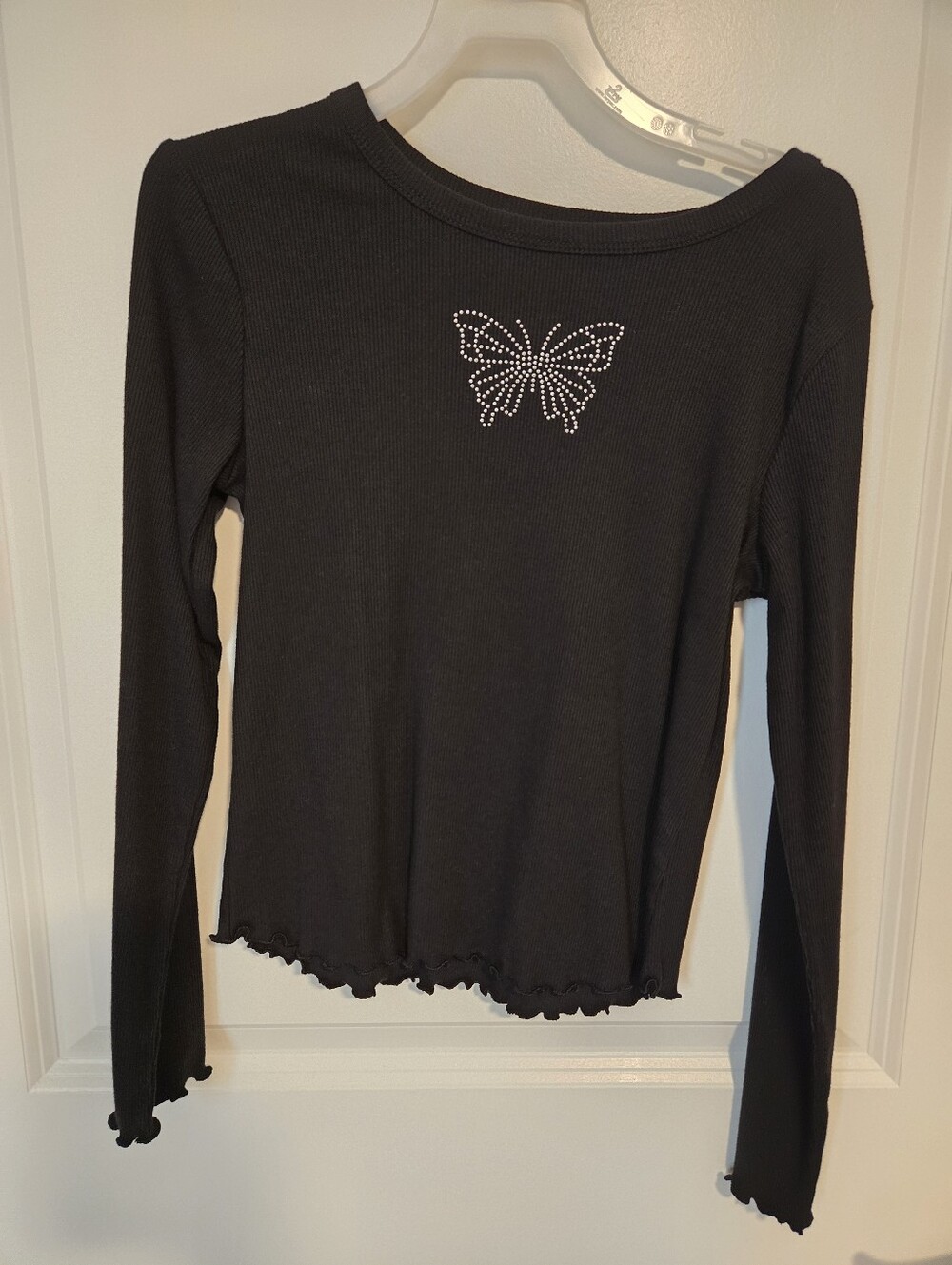 SO Black Rhinestone Butterfly Girl's Top Size 10-12